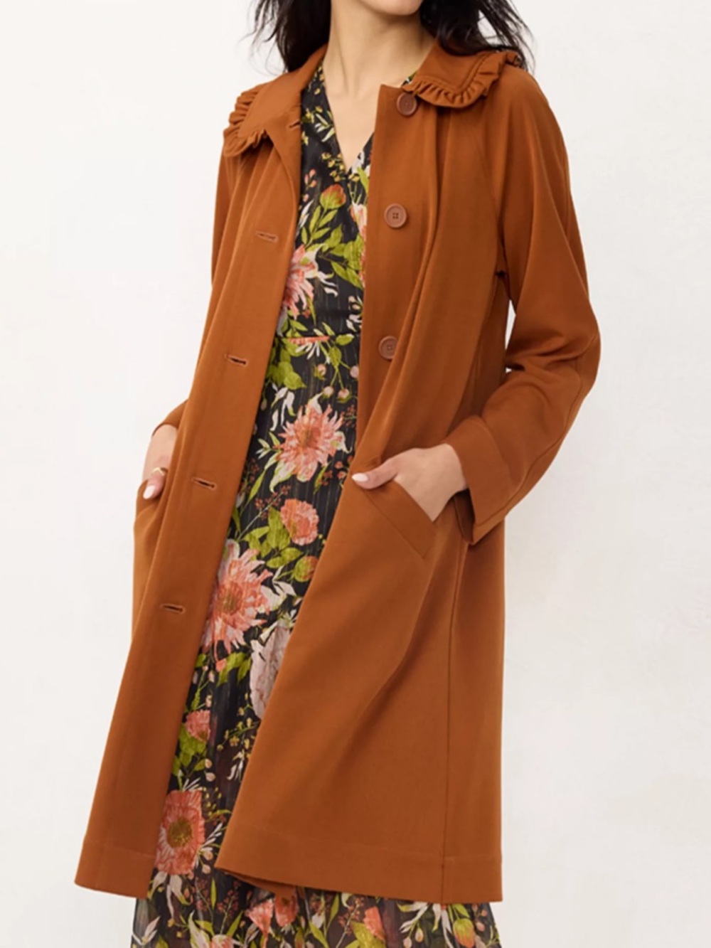 LC Lauren Conrad Women’s Ruffled Collar Button Front Twill Trench Coat XXL
